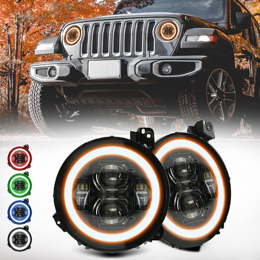 9-inch RGB LED Headlights & 4-inch LED RGB Fog Lights Combo for 2018-2025 Jeep Wrangler JL 4xe & Gladiator