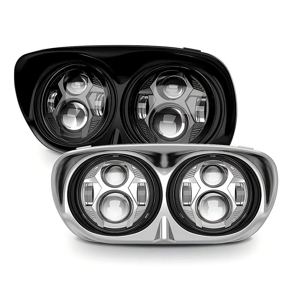 5.75" LED Headlights Dual Lens 105W Chrome/Black for Harley '98-'13 Road Glide