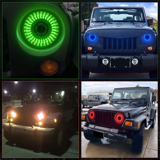 7"45W RGB LED Lens Headlights for 1976-2018 Jeep Wrangler CJ TJ LJ JK JKU (2pcs/set)
