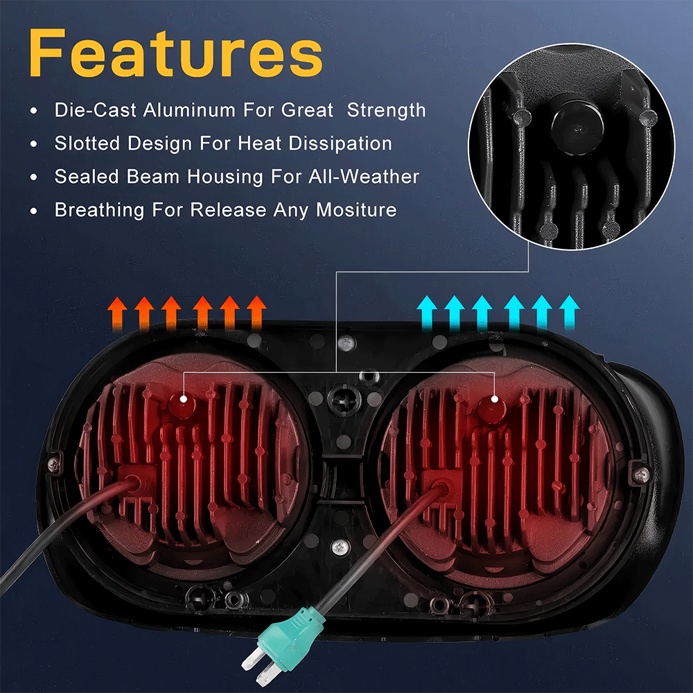 5.75" LED Headlights Dual Lens 105W Chrome/Black for Harley '98-'13 Road Glide
