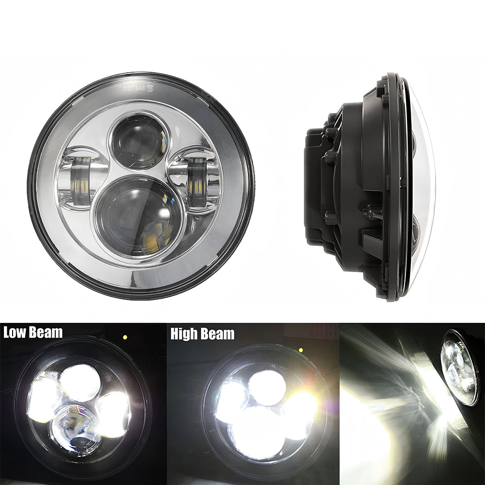 7" 60W Black/Chrome Motorcycle LED Headlight with 7 Inch Mounting Bracket for Harley Davidson