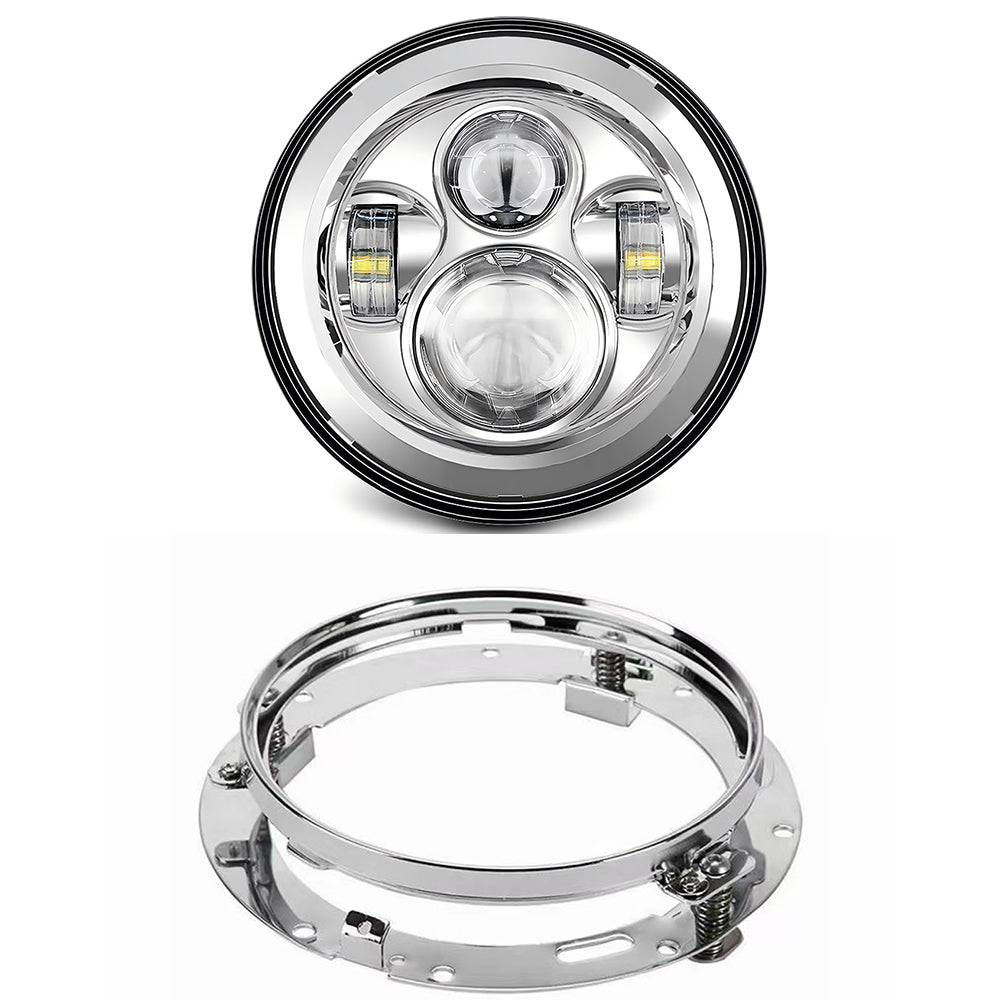 7" 60W Black/Chrome Motorcycle LED Headlight with 7 Inch Mounting Bracket for Harley Davidson