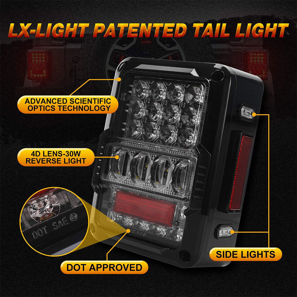 07"-18" Jeep Wrangler JK DOT 30W Black LED Tail Lights EMC Build-in (2Pcs/Set)