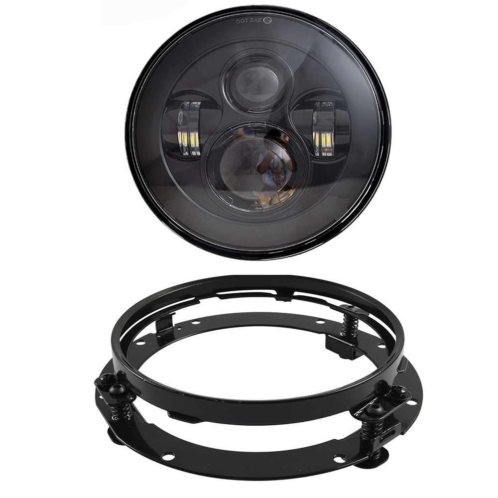 7" 60W Black/Chrome Motorcycle LED Headlight with 7 Inch Mounting Bracket for Harley Davidson