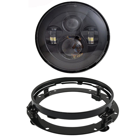 7" 60W Black/Chrome Motorcycle LED Headlight with 7 Inch Mounting Bracket for Harley Davidson