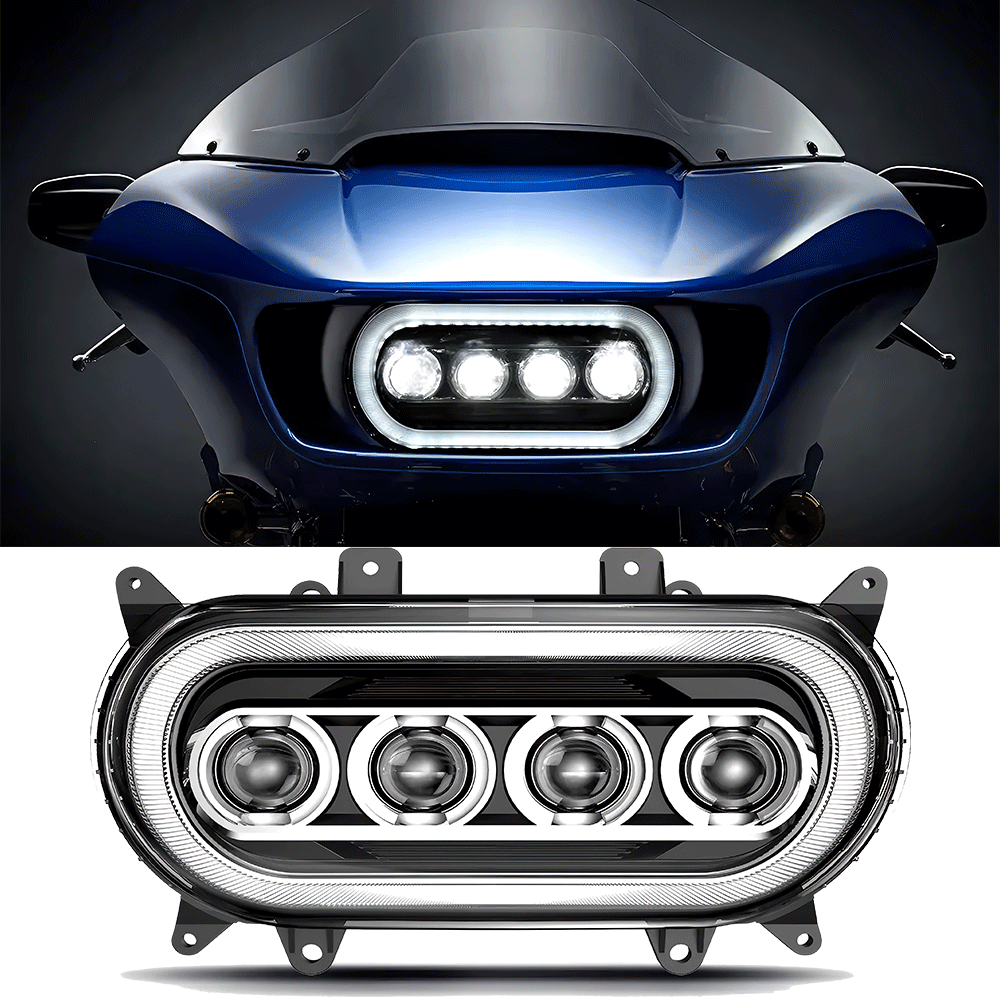 '15-'25 Harley Road Glide 4 Lens 120W LED Headlights with DRL
