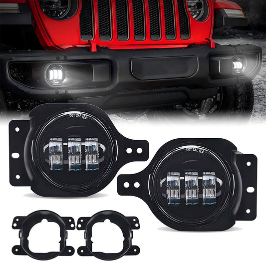 9" Black LED Headlights & 4" 60W Black LED Fog Lights Combo Kit Fits '18-'25 Jeep Wrangler JL JLU 4xe/ Jeep Gladiator JT