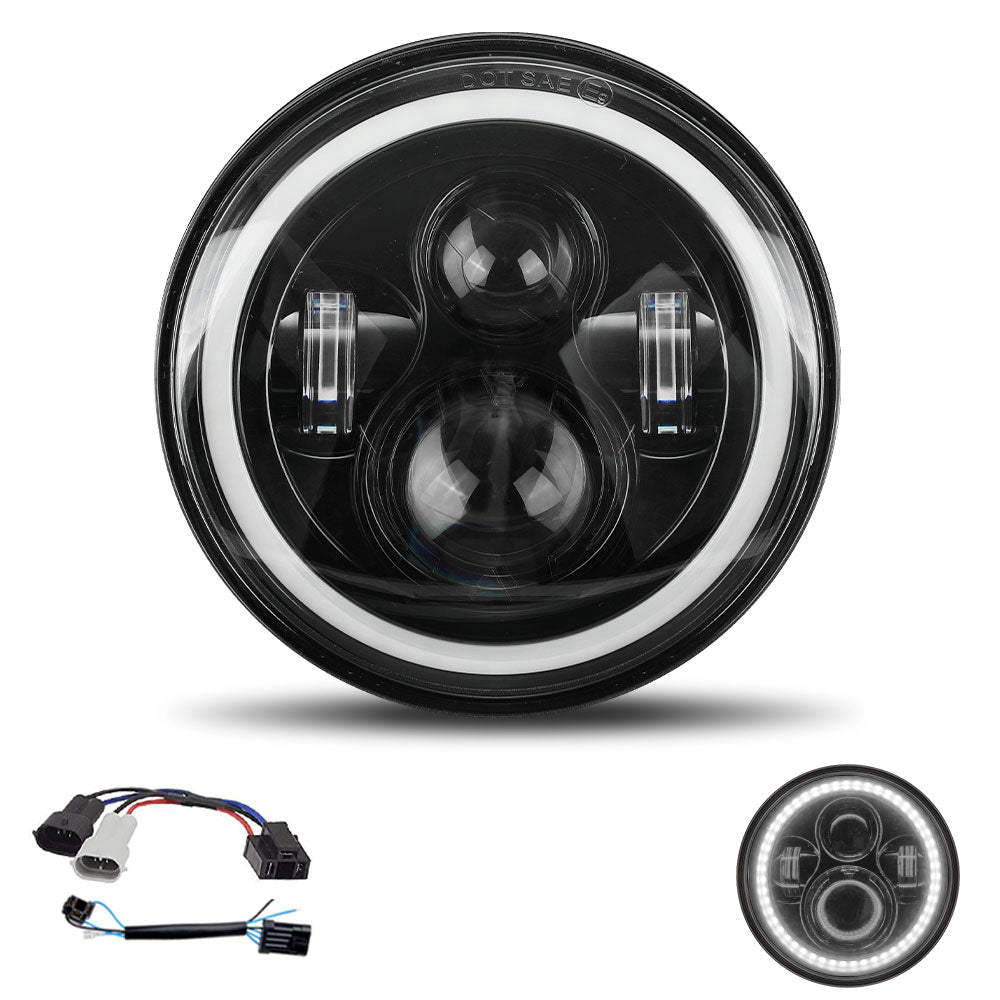 7" Halo LED Headlights with DRL for Harley (Black/Chrome)
