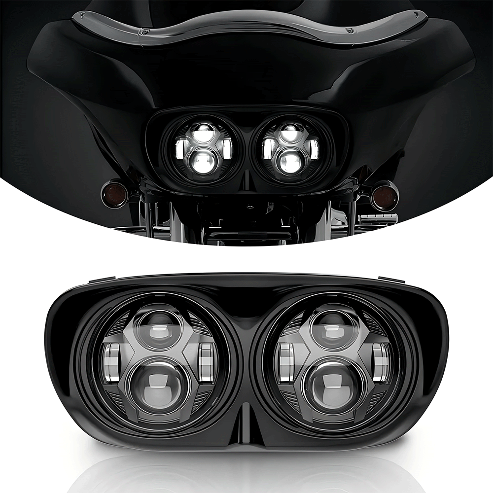 5.75" LED Headlights Dual Lens 105W Chrome/Black for Harley '98-'13 Road Glide