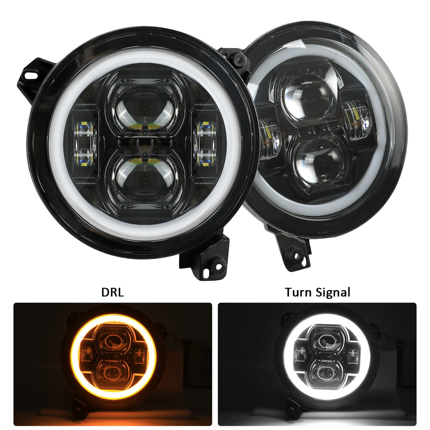 9 Inch LED Headlights with DRL & Turn Signals for 2018-2025 Jeep Wrangler JL JLU 4xe & Gladiator JT (2Pcs/Set)