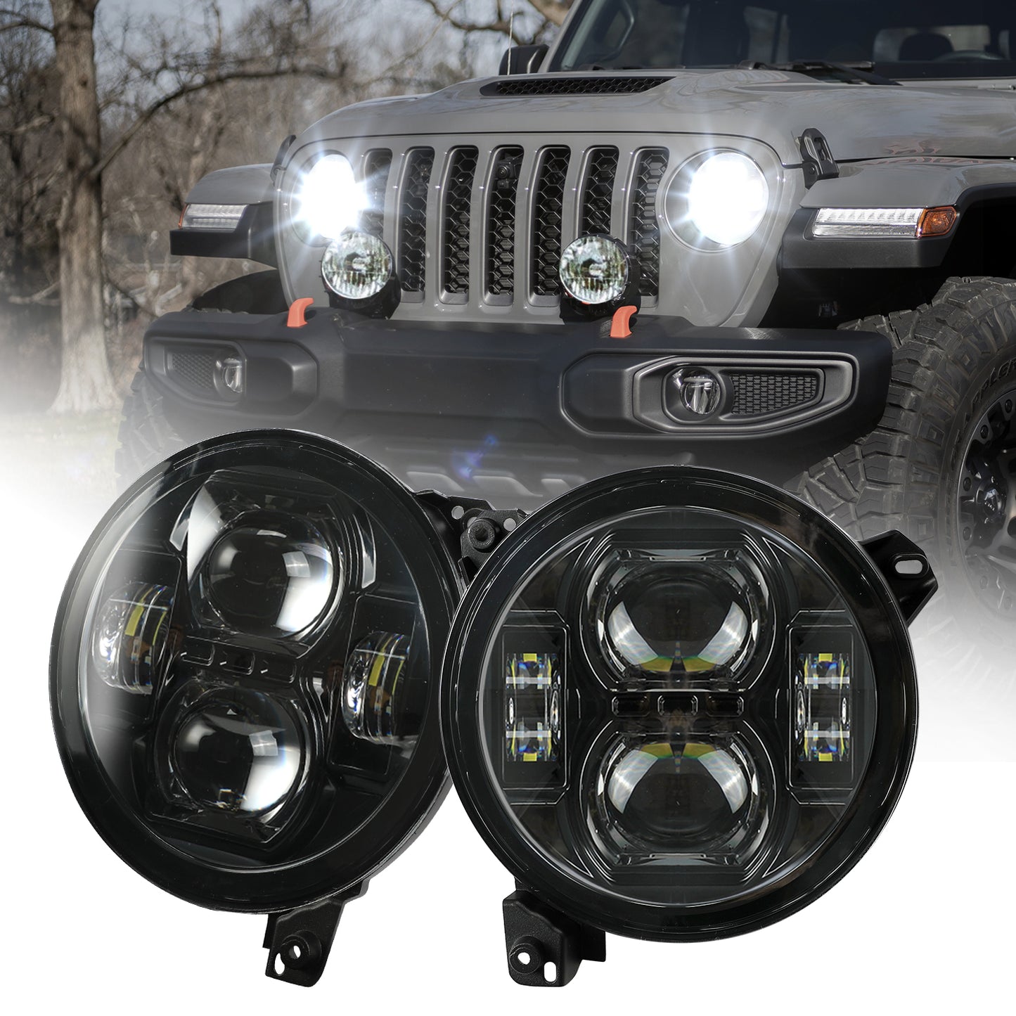 9 inch Black LED Headlights for 2018+ Jeep Wrangler JL 4xe and Jeep Gladiator (2Pcs/Set)