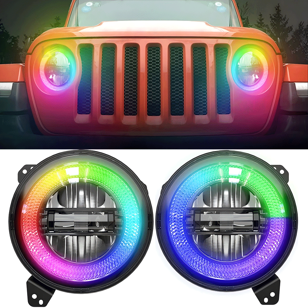 9 Inch Diamond RGB Halo LED Headlights for 18'-25' Jeep Wrangler JL 4xe & Jeep Gladiator JT (2Pcs/Set)