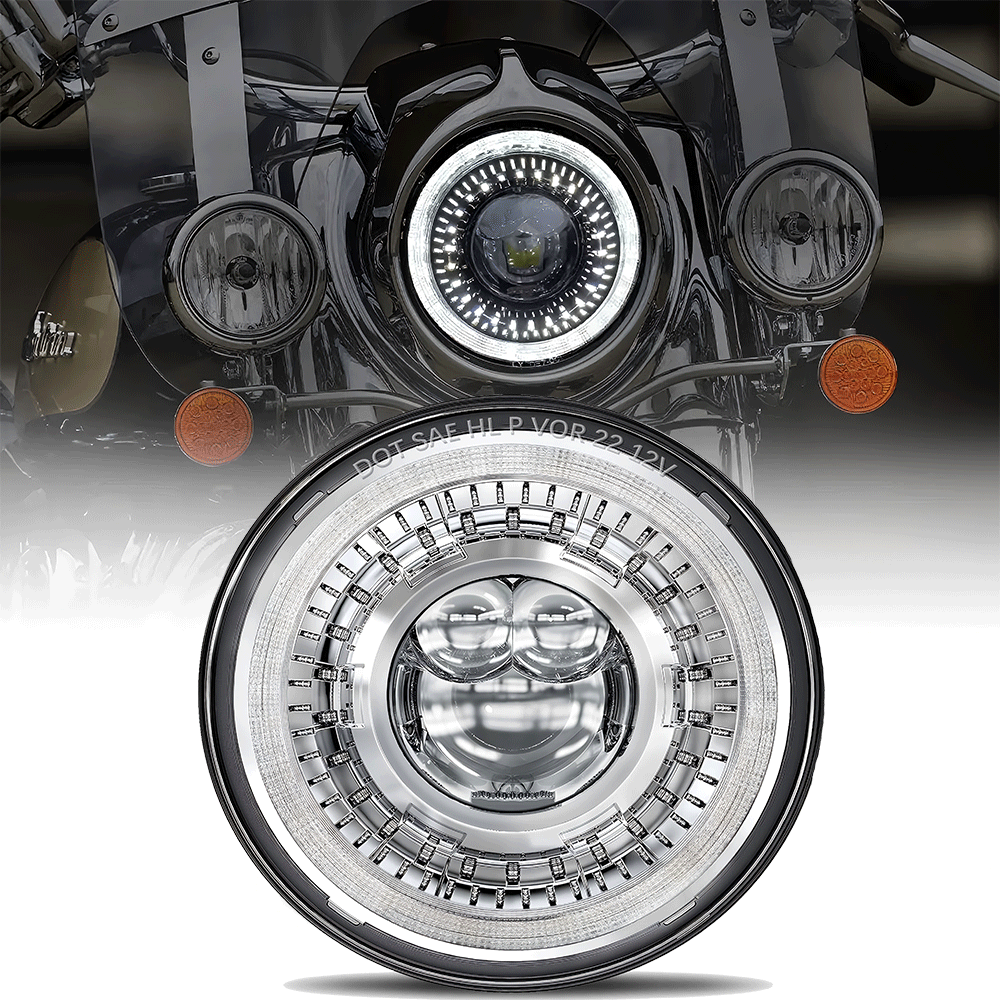 7" Lens LED Headlight w/DRL and Turn Signal for Harley (Chrome/Black)