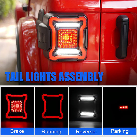 Smoked 60W LED Tail Light Assembly for 18'-25' Jeep Wrangler JL JLU 4xe (2pcs/set)