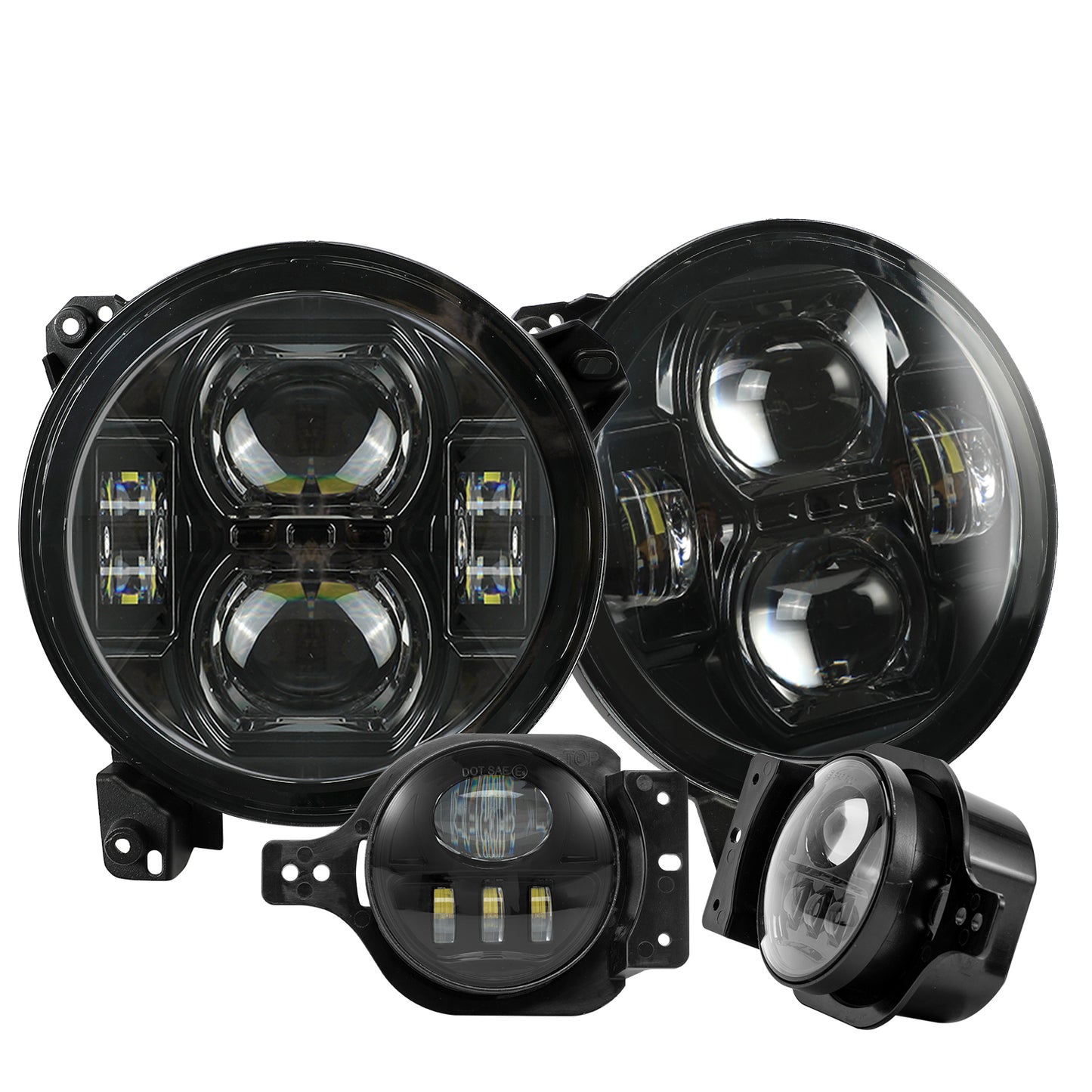 9" Black LED Headlights & 4" 60W Black LED Fog Lights Combo Kit Fits '18-'25 Jeep Wrangler JL JLU 4xe/ Jeep Gladiator JT