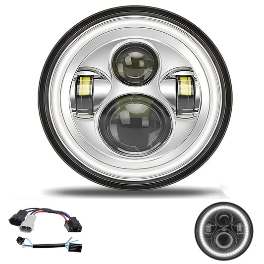 7" Halo LED Headlights with DRL for Harley (Black/Chrome)