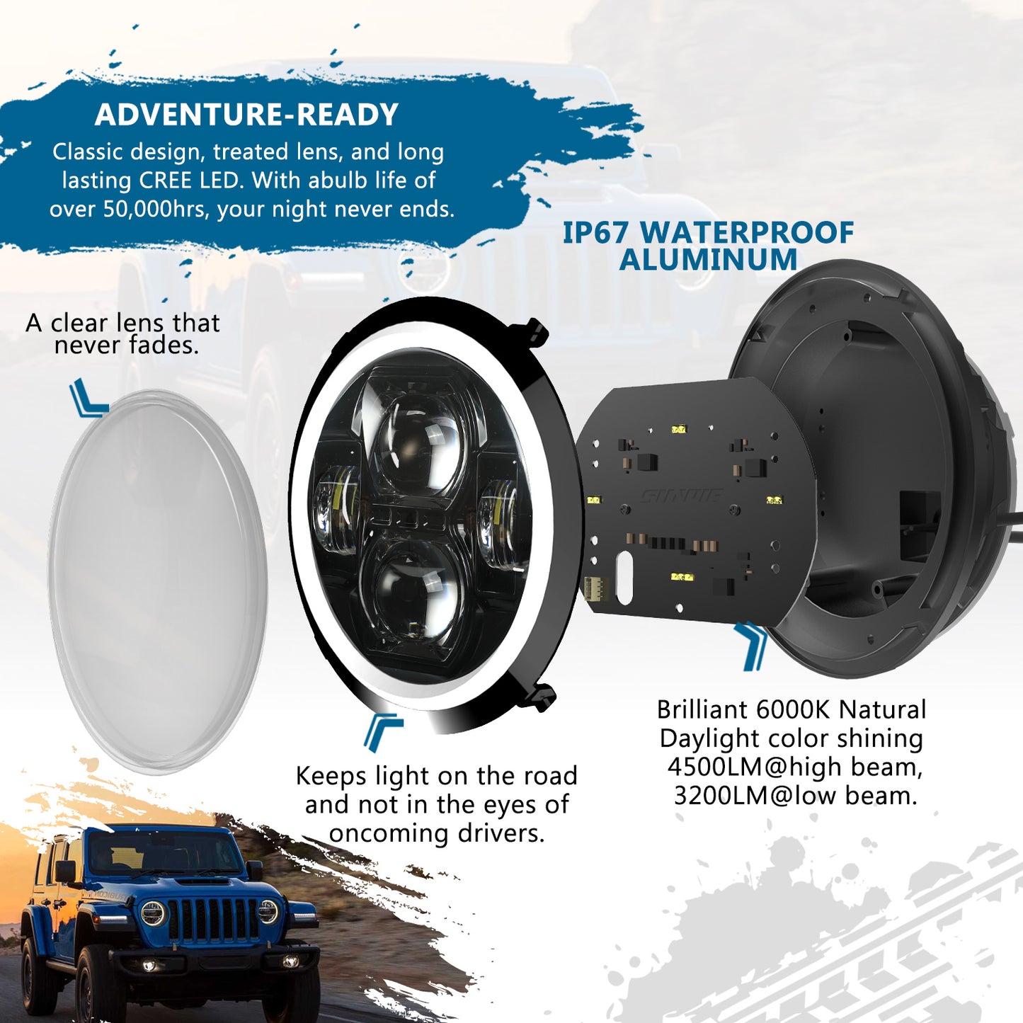 9 Inch LED Headlights with DRL & Turn Signals for 2018-2025 Jeep Wrangler JL JLU 4xe & Gladiator JT (2Pcs/Set)