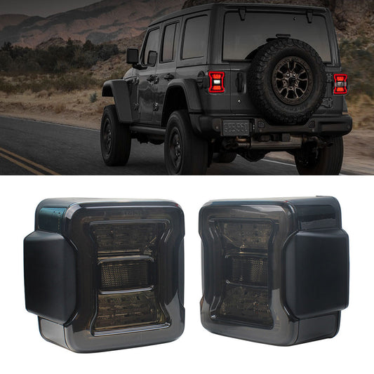 Smoked and Red 30W Assembly LED Tail Lights for 2018-2025 Jeep Wrangler JL JLU 4xe (2pcs/set)