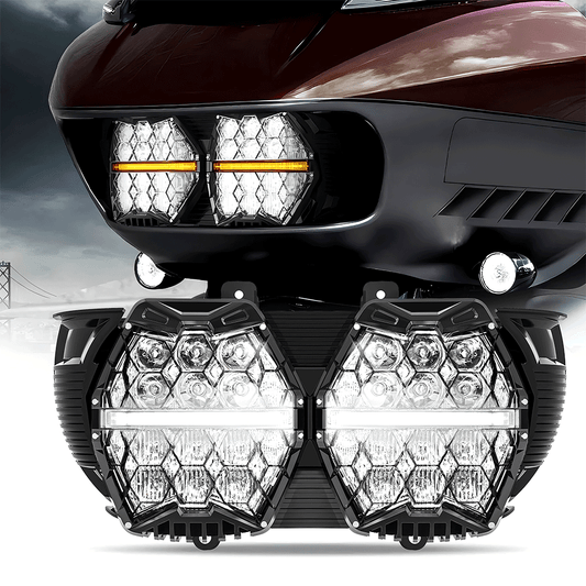 '15-'25 Harley Road Glide Dual Honeycomb 240W 5.75" LED Dual Headlight with DRL