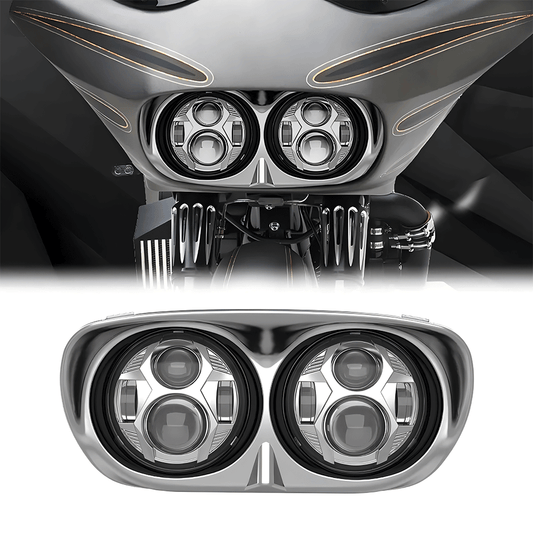 5.75" LED Headlights Dual Lens 105W Chrome/Black for Harley '98-'13 Road Glide