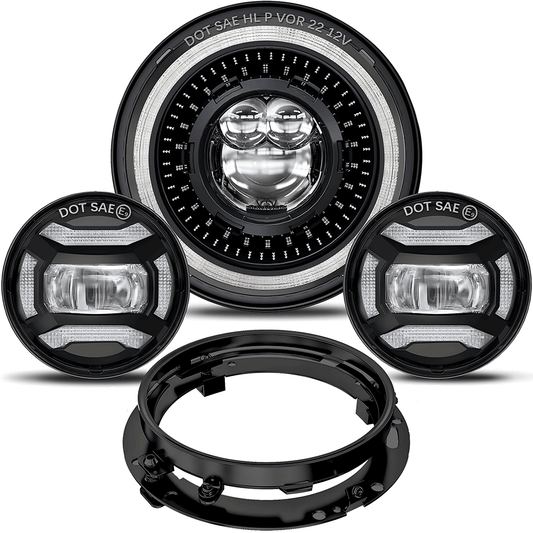 7" Lens LED Headlight + 4.5" Fog Light Kit w/DRL and Turn Signal + Mounting Bracket for Harley