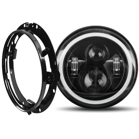 7" Halo Black/Chrome LED Headlights w/ DRL and Mounting Ring for Harley Davidson