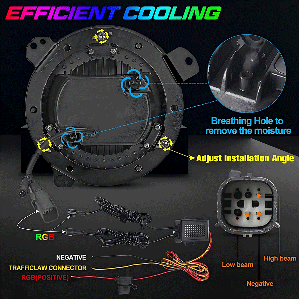 9 Inch Diamond RGB Halo LED Headlights for 18'-25' Jeep Wrangler JL 4xe & Jeep Gladiator JT (2Pcs/Set)