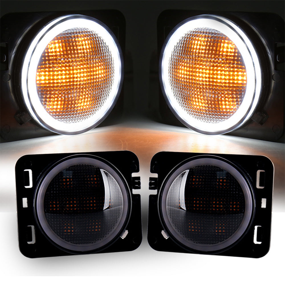 07"-18" Jeep Wrangler JK JKU Smoked LED Side Marker Lights with DRL and Turn Signal (2Pcs/Set)