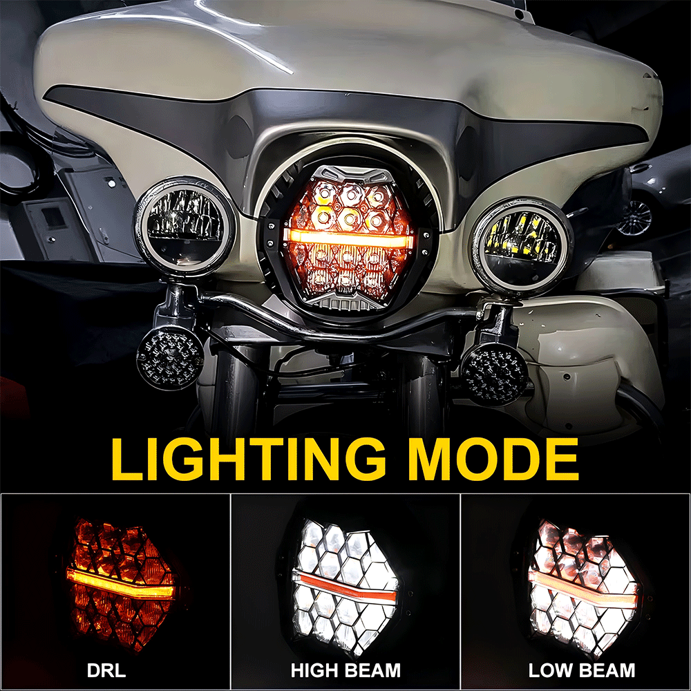 7" Honeycomb LED Headlights w/Bracket and DRL for Harley-Davidson