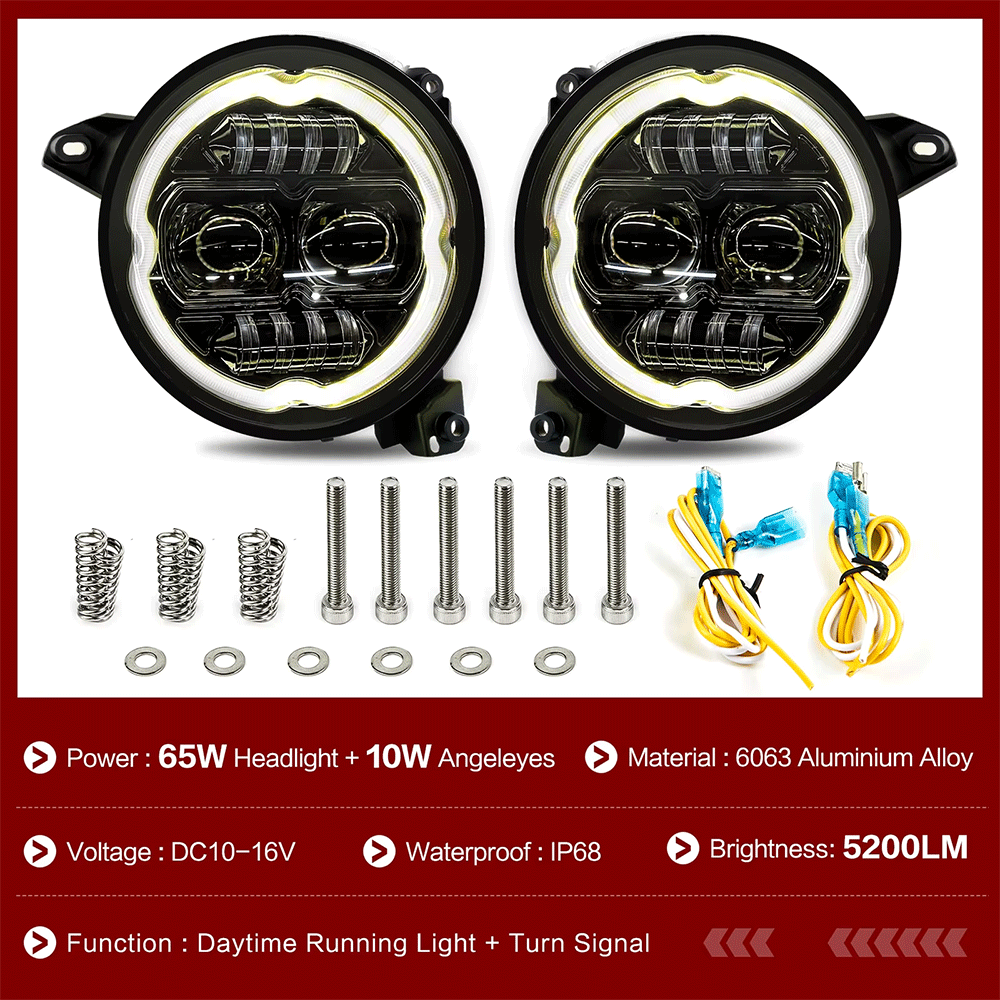9 inch LED Headlights with DRL and Amber Turn Signals for 18'-25' Jeep Wrangler JL 4xe & Jeep Gladiator JT (2Pcs/Set)
