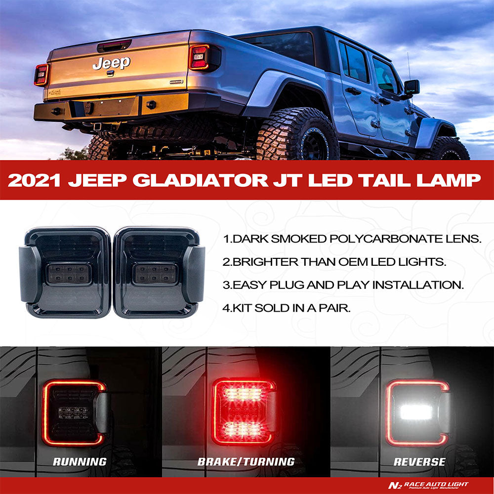 Smoked LED Tail Light Assembly for 2019-2025 Jeep Gladiator JT (Pair)