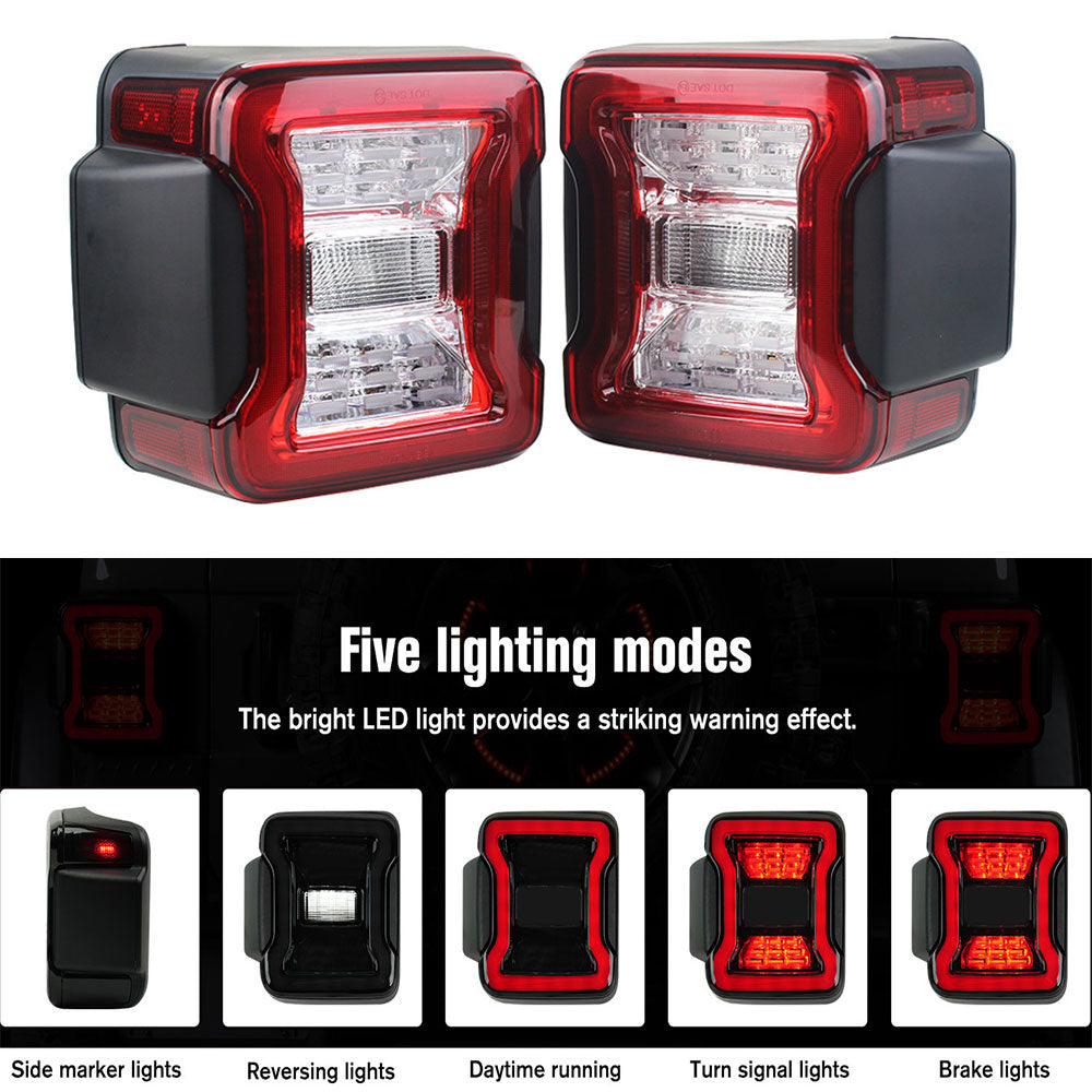 Smoked and Red 30W Assembly LED Tail Lights for 2018-2025 Jeep Wrangler JL JLU 4xe (2pcs/set)