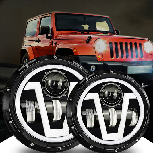 7 Inch 60W V-Shape LED Jeep Headlights with DRL & Turn Signal for 1976-2018 Wrangler CJ TJ LJ JK JKU (2Pcs/Set)