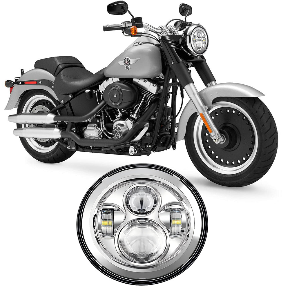 7 Inch 60W LED Motorcycle Headlight - Black & Chrome