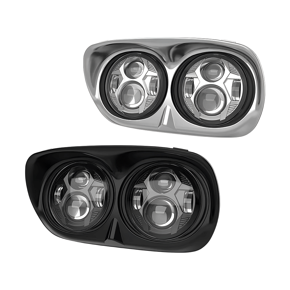 5.75" LED Headlights Dual Lens 105W Chrome/Black for Harley '98-'13 Road Glide
