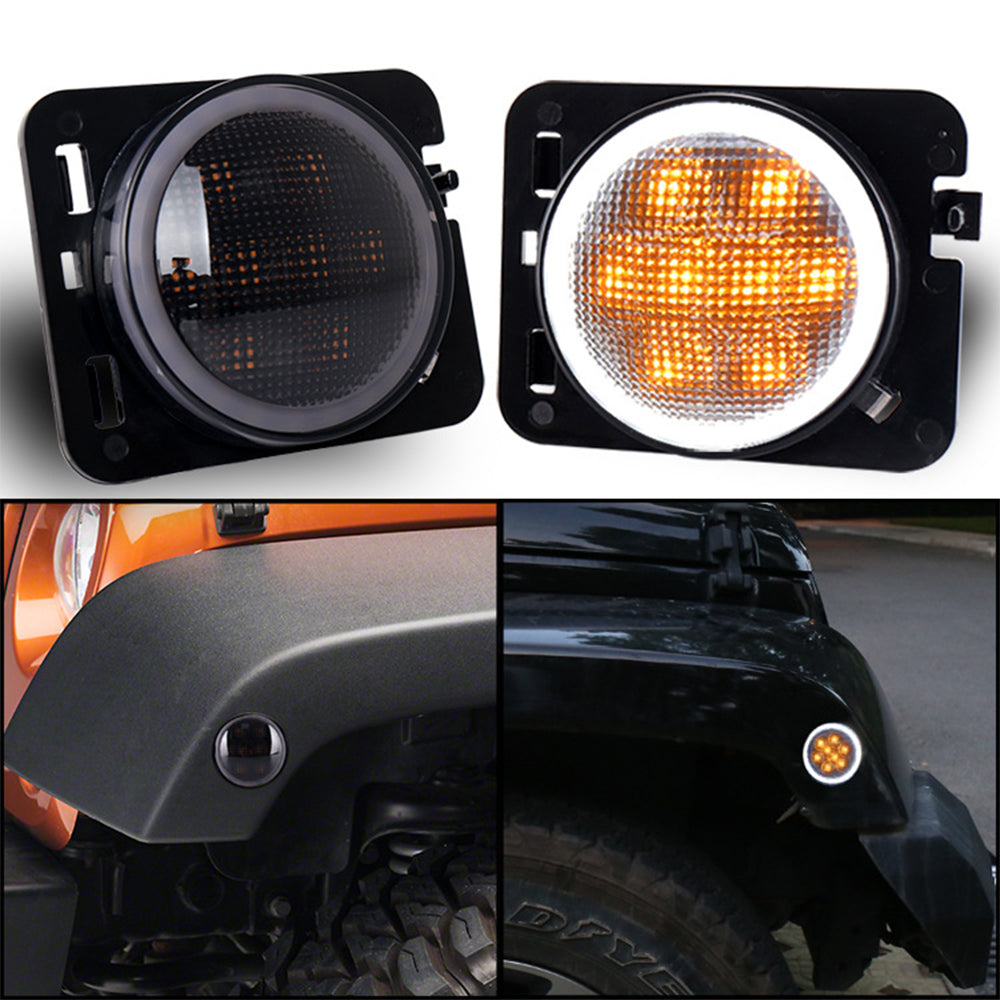 07"-18" Jeep Wrangler JK JKU Smoked LED Side Marker Lights with DRL and Turn Signal (2Pcs/Set)