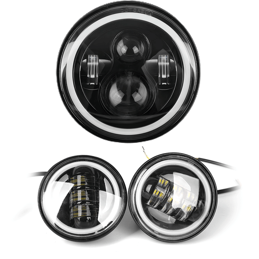 7" Halo LED Headlights + 4.5" LED Fog Lights with DRL for Harley-Davidson (Chrome/Black)