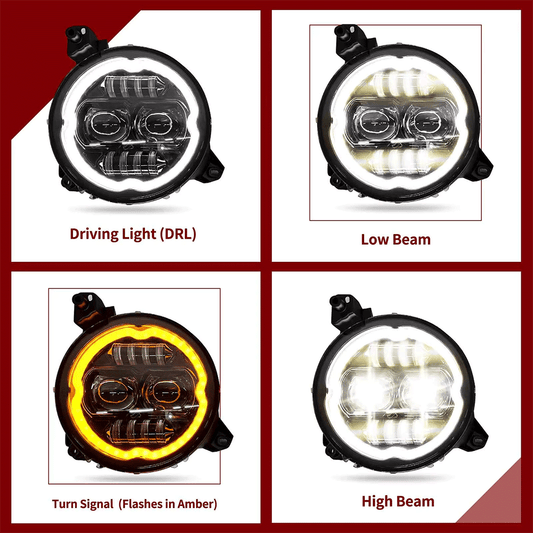 9 inch LED Headlights with DRL and Amber Turn Signals for 18'-25' Jeep Wrangler JL 4xe & Jeep Gladiator JT (2Pcs/Set)