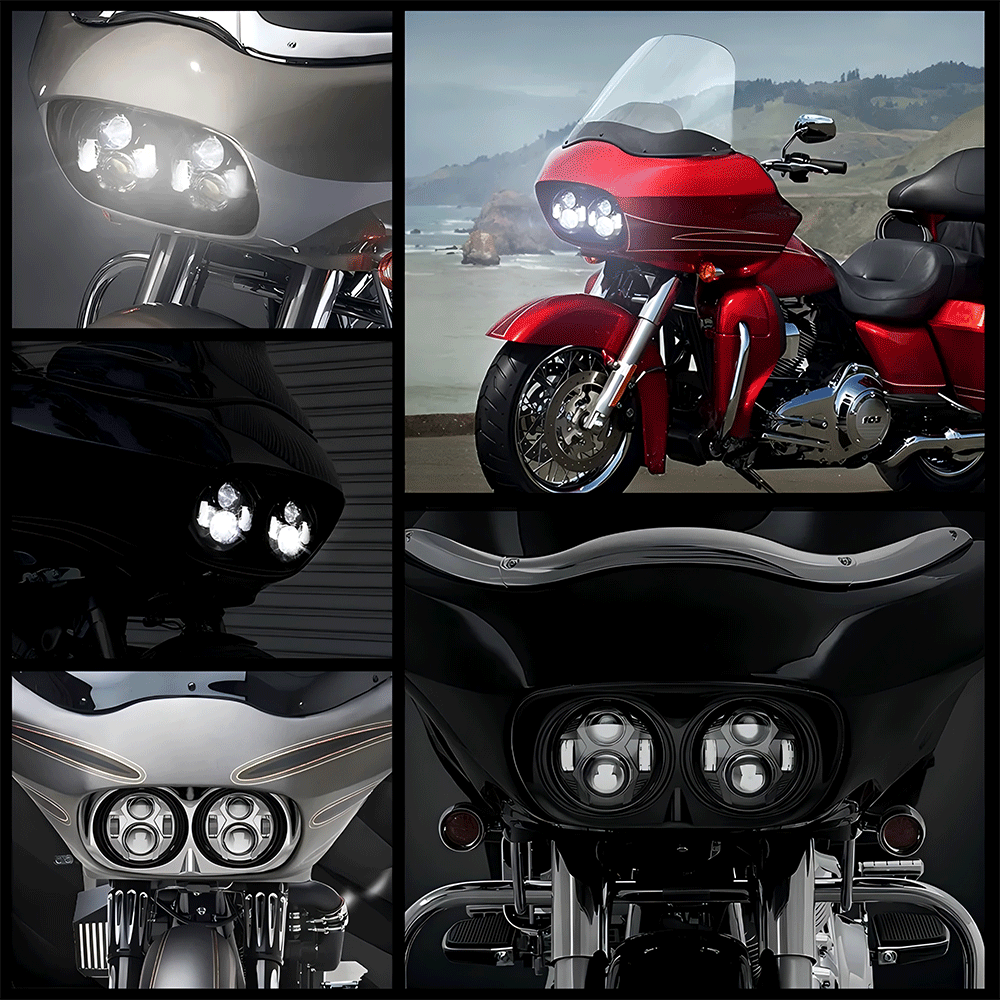 5.75" LED Headlights Dual Lens 105W Chrome/Black for Harley '98-'13 Road Glide
