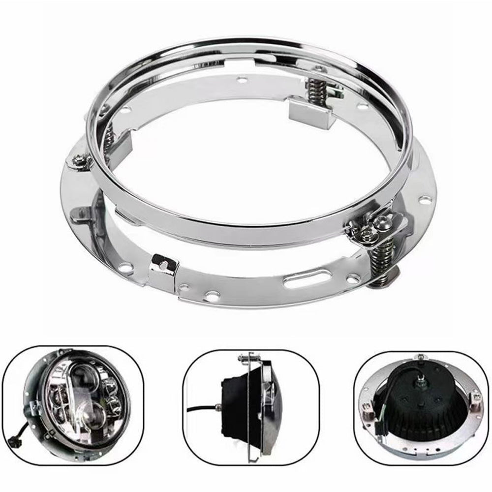 7" Halo LED Headlights + 4.5" Halo LED Passing Fog Lights + Round Mounting Ring with DRL for Harley-Davidson (Chrome/Black)