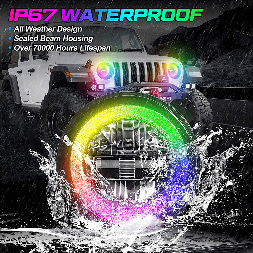 9 Inch Diamond RGB Halo LED Headlights for 18'-25' Jeep Wrangler JL 4xe & Jeep Gladiator JT (2Pcs/Set)