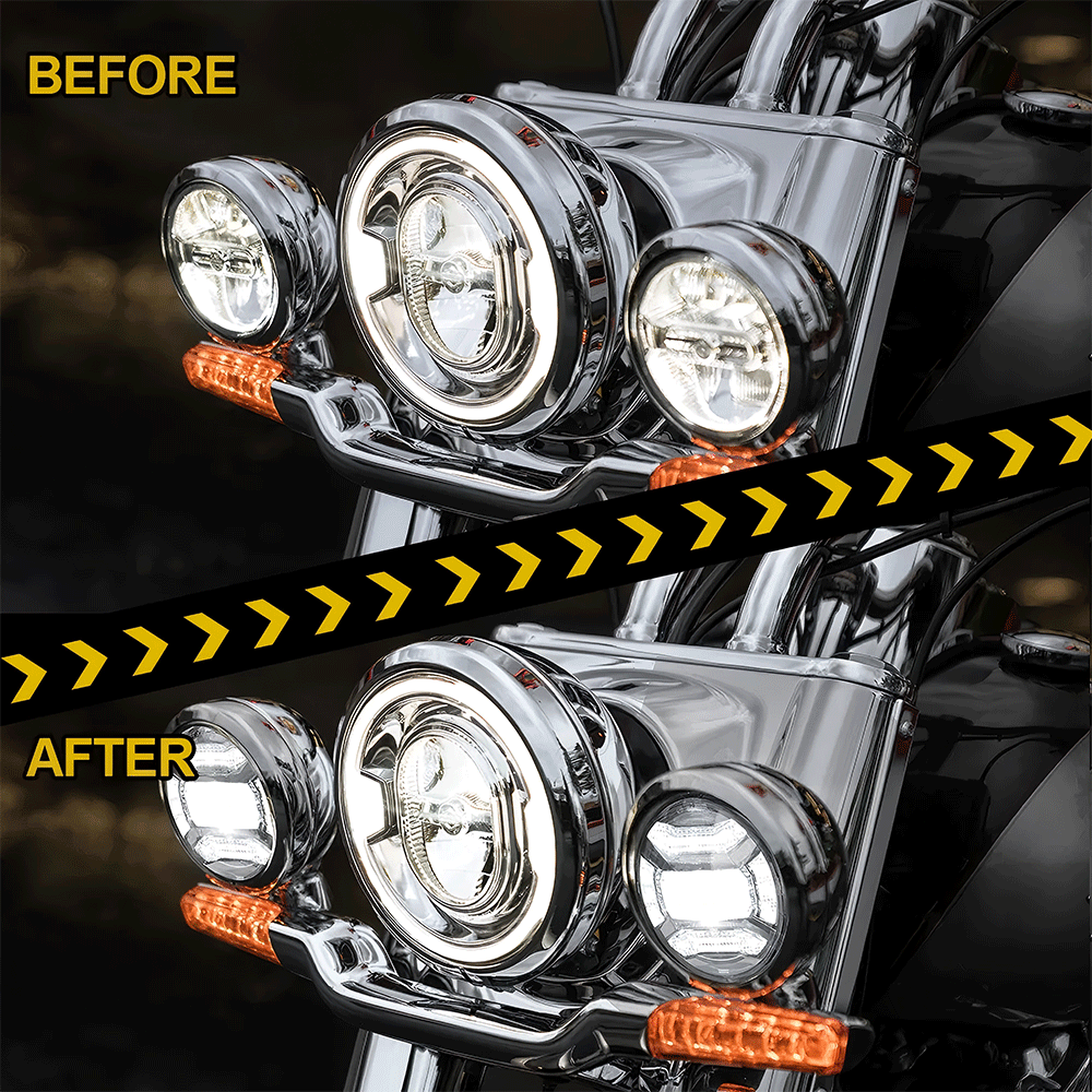 4.5" 30W Chrome/Black Lens LED Auxiliary Lights with DRL for Harley