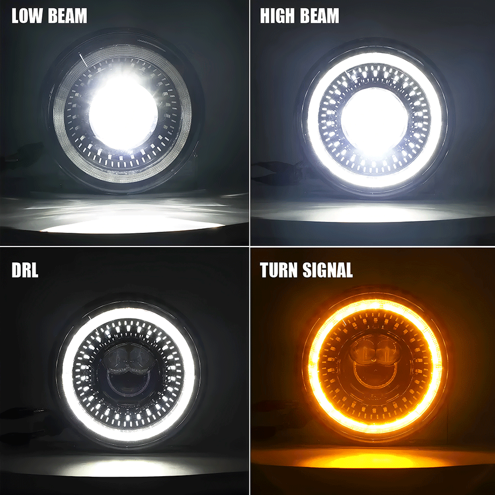 7" Lens LED Headlight w/DRL and Turn Signal for Harley (Chrome/Black)