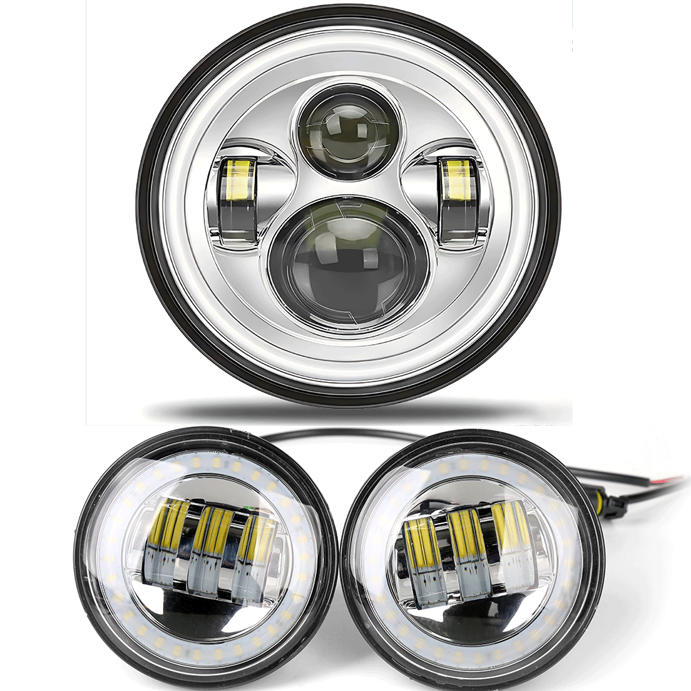 7" Halo LED Headlights + 4.5" LED Fog Lights with DRL for Harley-Davidson (Chrome/Black)