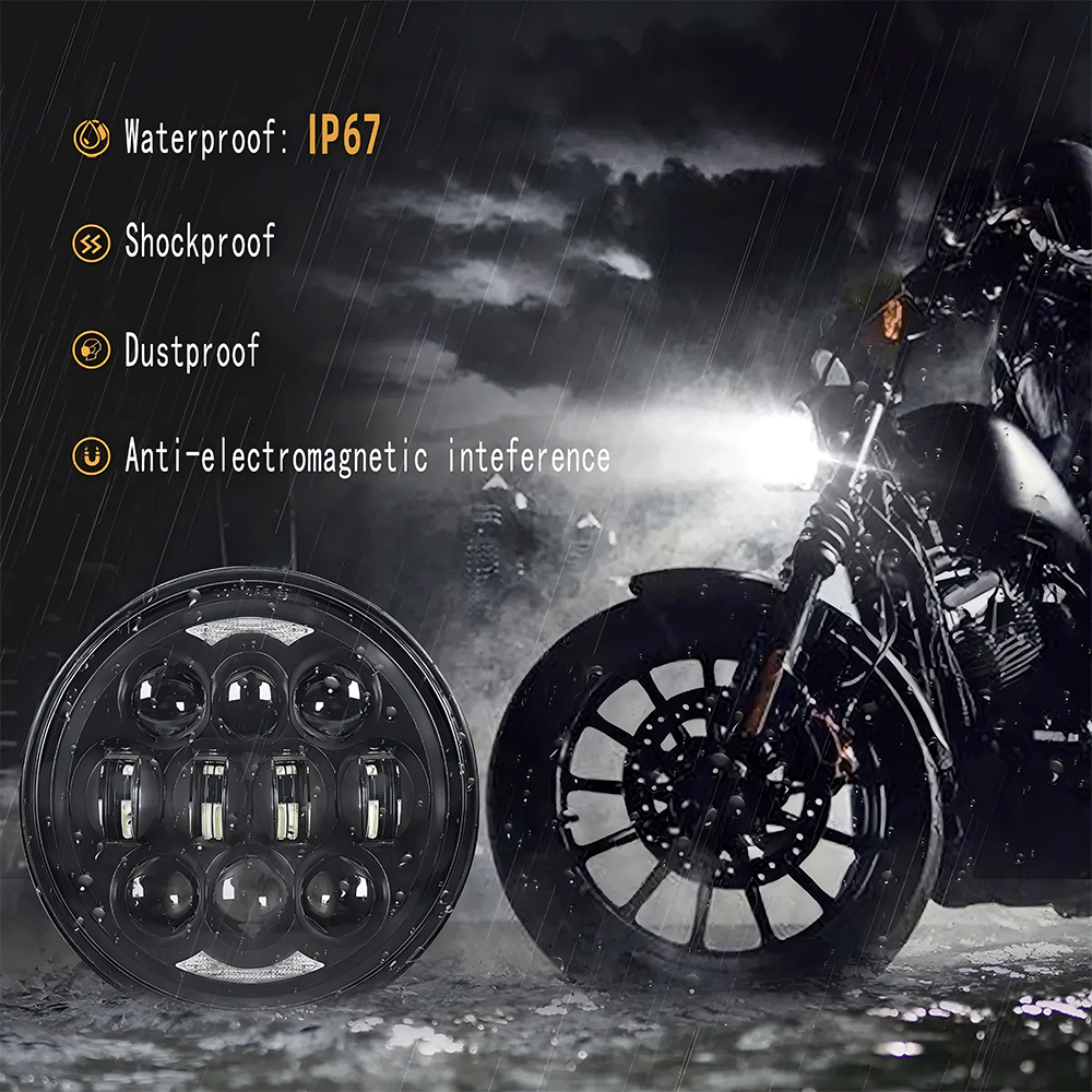 5.75 Inch 80W LED Headlight for Harley - 10 Light Beads with Bright DRL