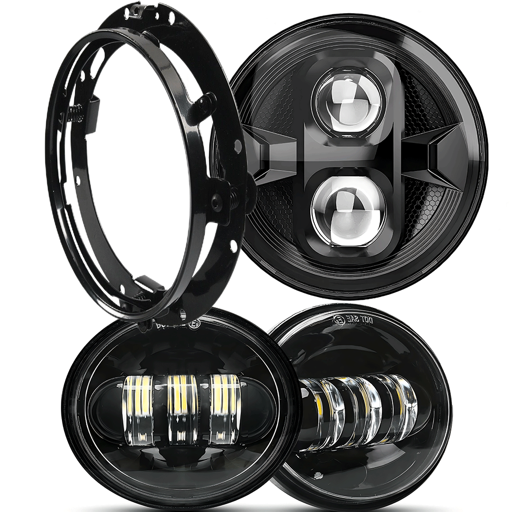 7"LED Headlights + 4.5" LED Fog Lights + Mounting Ring for Harley
