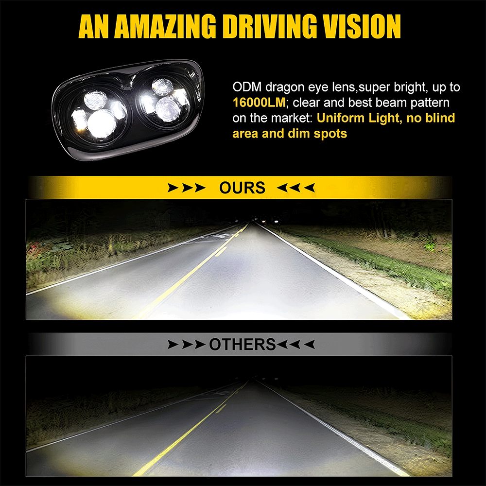 5.75" LED Headlights Dual Lens 105W Chrome/Black for Harley '98-'13 Road Glide