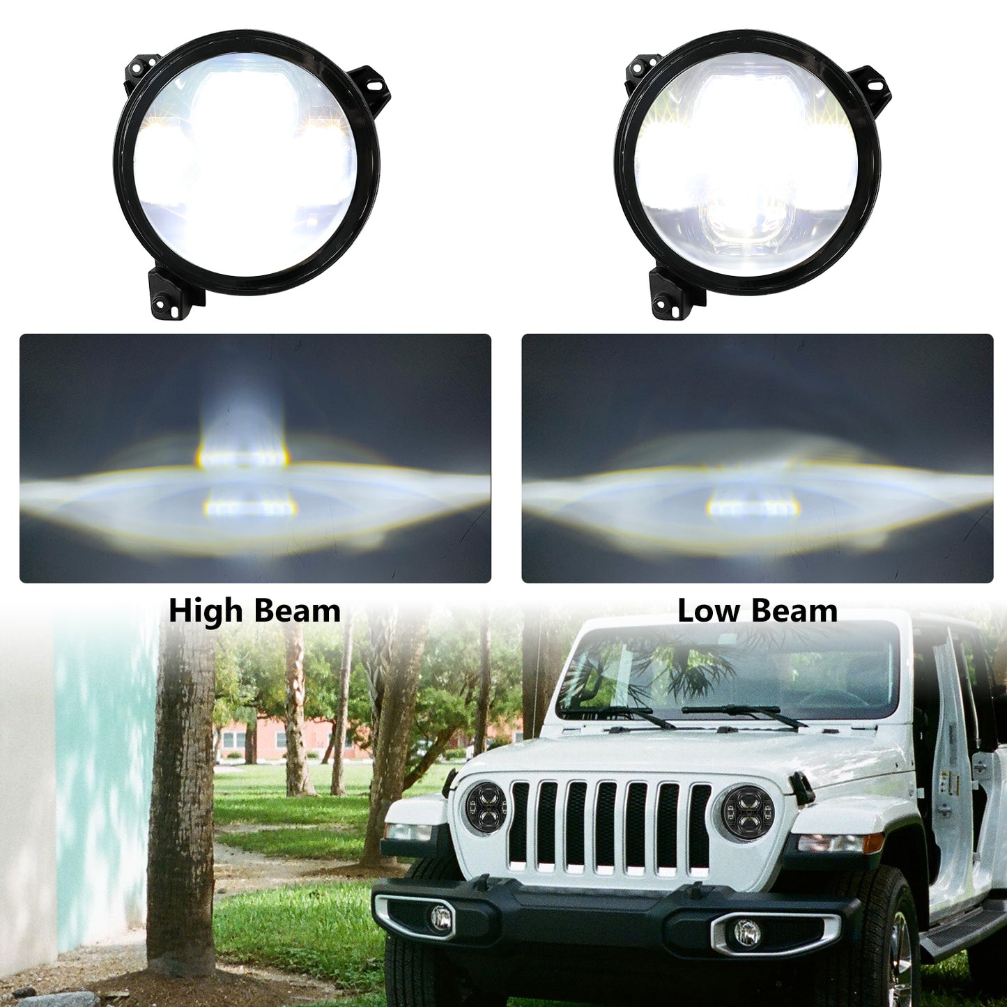 9 inch Black LED Headlights for 2018+ Jeep Wrangler JL 4xe and Jeep Gladiator (2Pcs/Set)