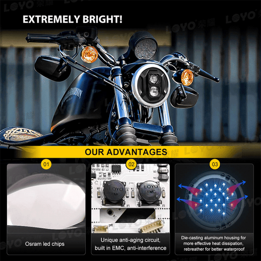 7" 3D Dual Lens Projector 45W LED Headlight w/ Mounting Ring for Harley Davidson