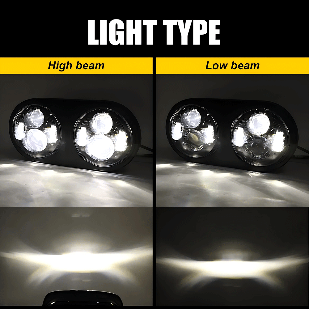 5.75" LED Headlights Dual Lens 105W Chrome/Black for Harley '98-'13 Road Glide